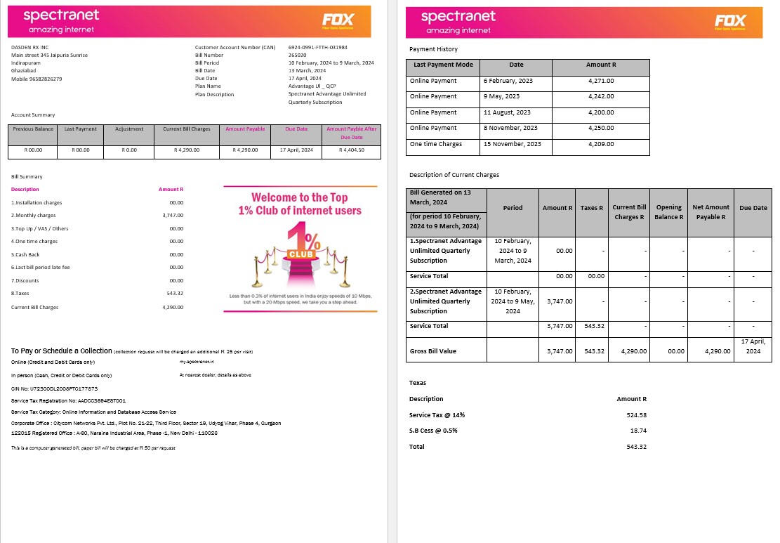 Nigeria Spectranet amazing internet internet business utility bill Word and PDF formats 1 2 pages
